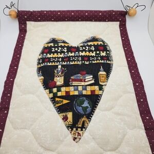 Handmade Quilted Teacher Wall Hanging Heart School Theme Apple Books 12"